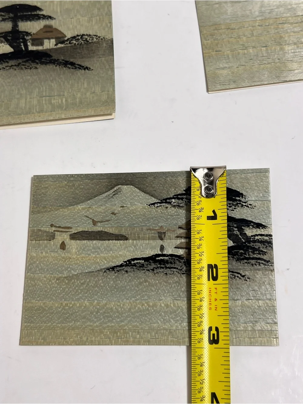 VTG Handpainted Japan Fujiyoshida Mountain Temple Pagoda Bamboo Wood Notecards